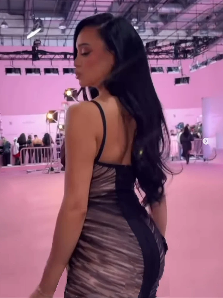 Sexy malha cinta vestido feminino ruched retalhos dupla camada hottie pêssego hip estiramento rua clubwear magro bodycon