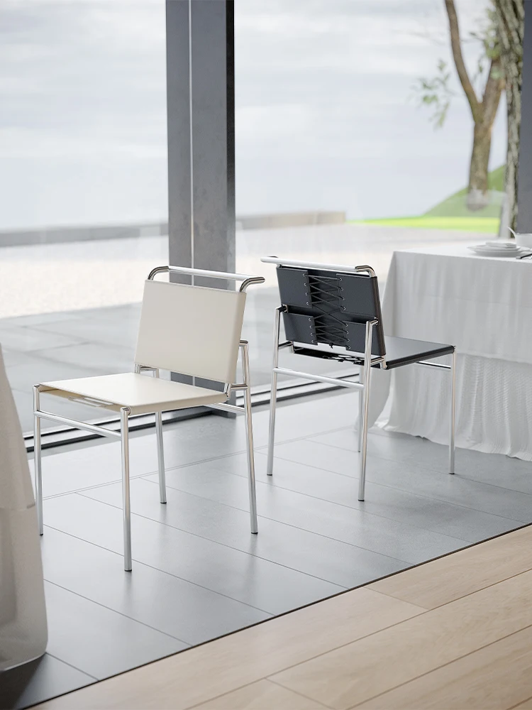 Italian Style Living Room Chair Restaurant Dining Chair Stainless Steel Saddle Leather Chair Leisure