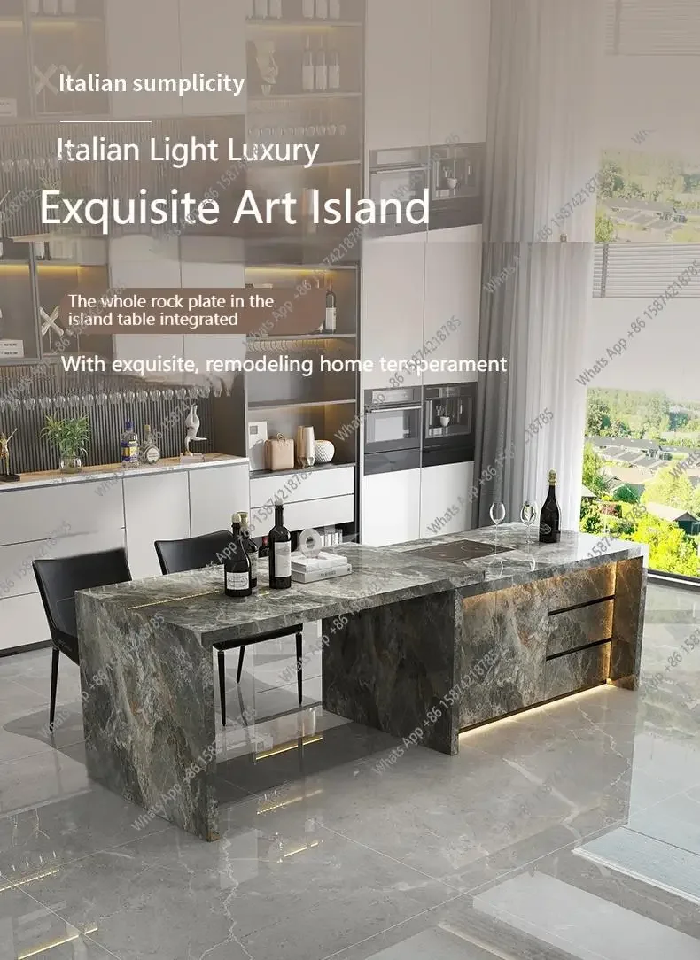 XS 拡張可能な多機能キッチンアイランド、ダイニングテーブル＆石製カウンタートップ（オープンキッチン用）、防汚性と耐久性、カスタム