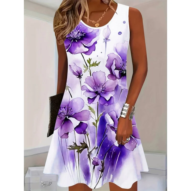 Summer New Fashionable and Elegant Women's Clothing Simple Casual Loose Personalized Printed Sleeveless Dress