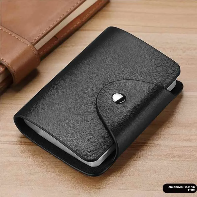 

Men's Leather Business Card Holder Multi-Slot Compact Wallet Large Capacity Storage ID Card Holder Stylish Korean Style