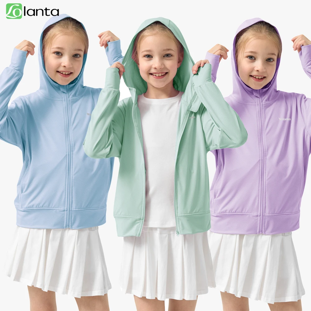 LOlanta Kids Zip Up Sun Hoodie UPF50+ with Thumbholes, Lightweight UV Protection Jacket for Girls Athletic Tops 5-12 Years