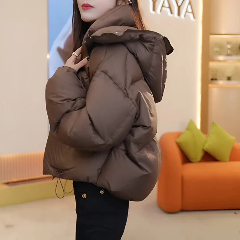 2025 Autumn Winter New Ladies Down Cotton Coat Women Short Thick Warm Chic Parkas Bread Female Jacket Long Sleeve Hooded Outwear