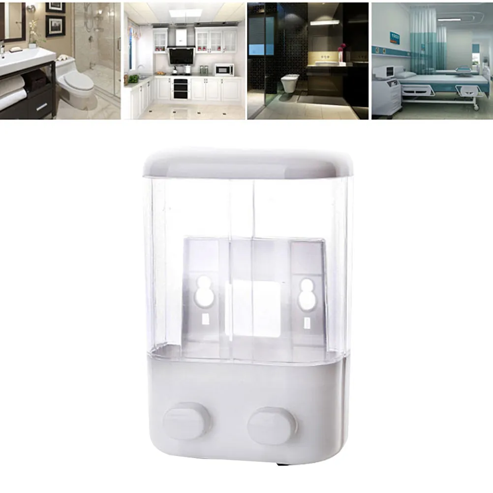 Double Chamber Empty Plastic Wall-Mounted Suction Push Liquid Soap Container Refillable Shampoo Shower Gel Dispenser for Home