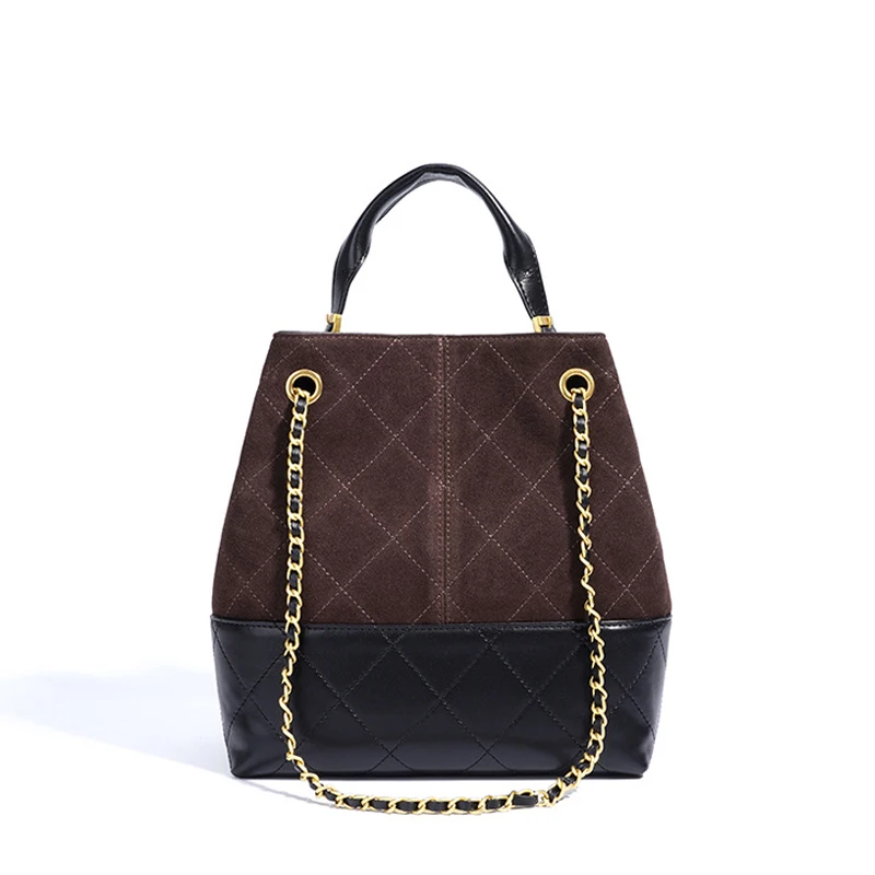 حقيبة نسائية من الجلد الطبيعي حقيبة دلو فاخرة مع حزام سلسلة مبطن بسعة كبيرة حقيبة كتف محمولة باليد