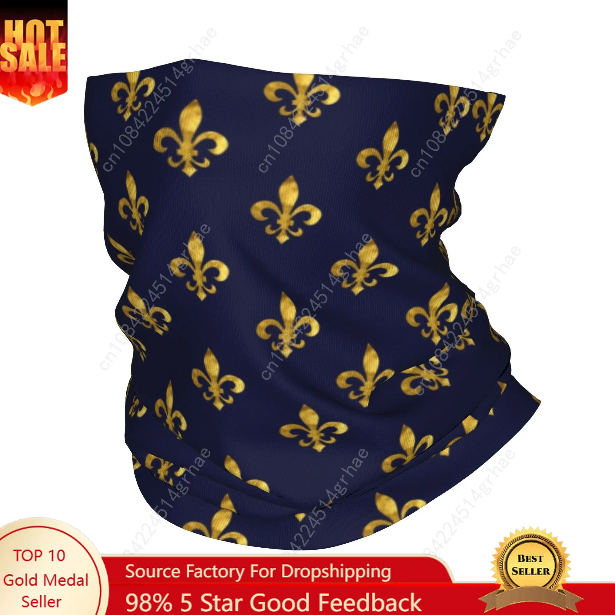 

Custom Luxury Florence Royal Fleur De Lis Lily Flower France Bandana Neck Warmer Ski Scarf Gaiter Ancient Symbol Face Cover