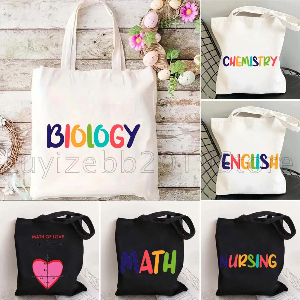 

Biology Chemistry Math English Letter Gifts Canvas Shoulder Tote Bag Harajuku Handbag Shopper Reusable Foldable Shopping Bags
