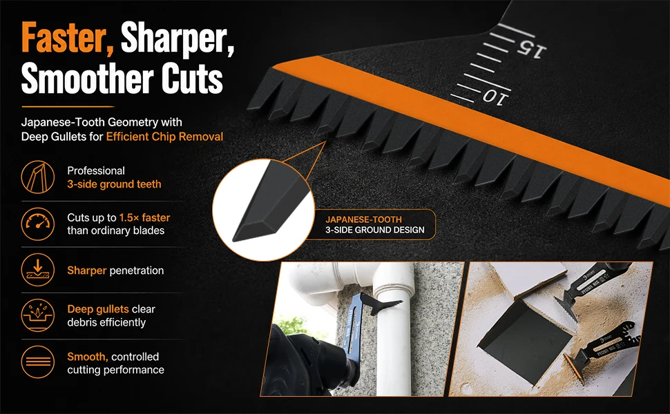 3-teiliges Bi-Metall HCS Set Holz- und Metallschneidewerkzeuge 90° ° Oszillierende Multitool-Sägeblätter für Enge Ecken und Räume, Bodenbearbeitungsklinge PAYA – Detail 14
