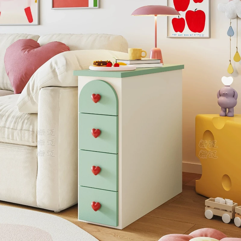 Solid wood sofa side cabinet creative contrasting color living room crevice storage cabinet