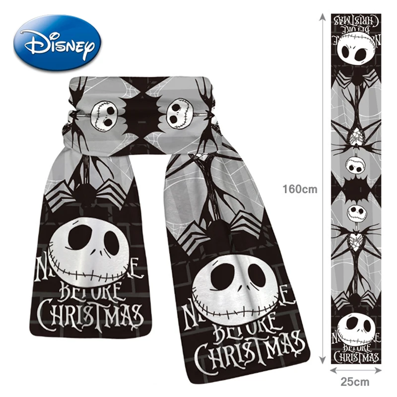 Disney Nightmare Before Christmas Cotton Scarf Jack Sally Movie Animation Figures Winter Warm Thicken Scarves Men's Women's Gift