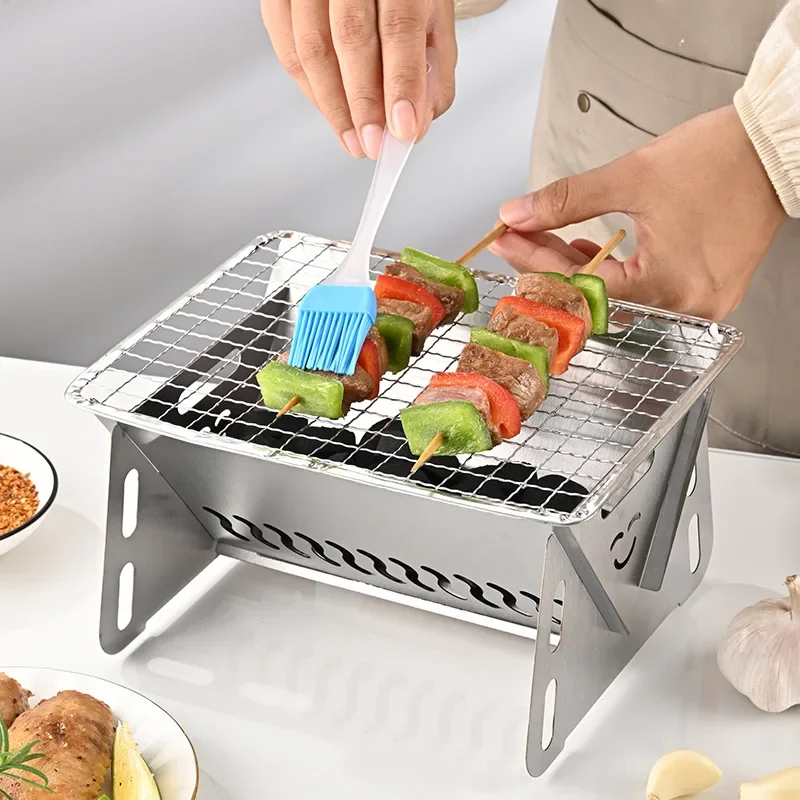 

430 Stainless steel Portable Folding Barbecue Grill Heating Stoves Multifunction Camping BBQ Grill Rack Net Firewood Stove