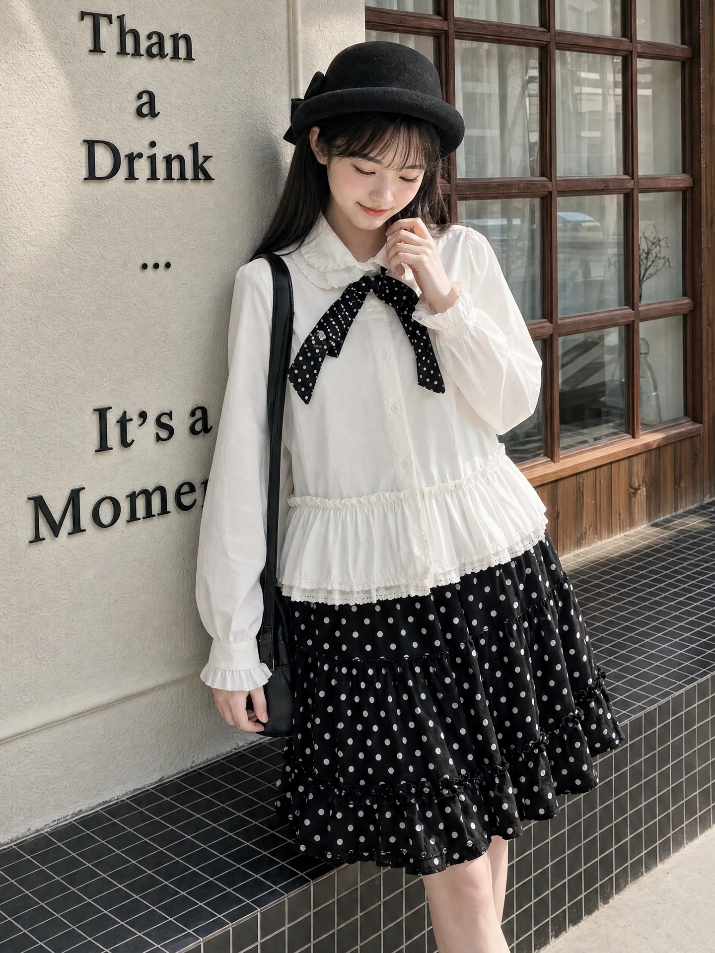 Retro Polka Dot A-Line  Skirt High Waist Multi-Layer Wood Grain  Girl Short Skirt Sweet Style Polyester Fiber