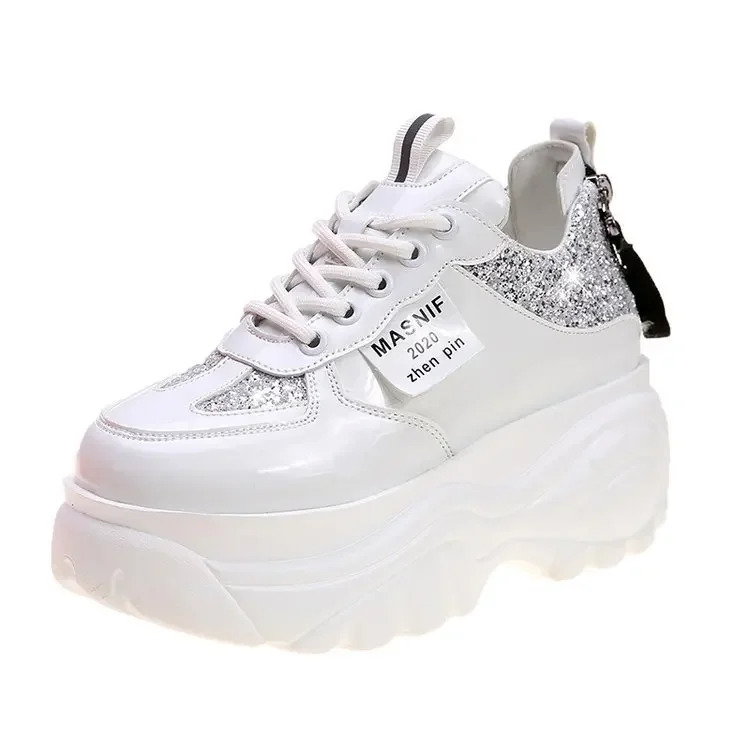 New Women Glitter Sneakers Casual Female Lace Up Zipper Platform Shoes Fashion Comfort Dad Chunky White Black Red g87