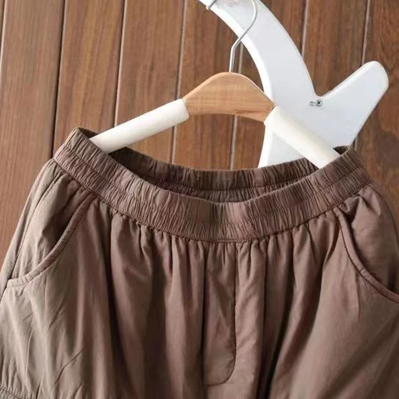 Losse katoenen joggingbroek voor dames, herfst-casual broek, dubbele zak, elastische taille, modieuze vloerlange broek