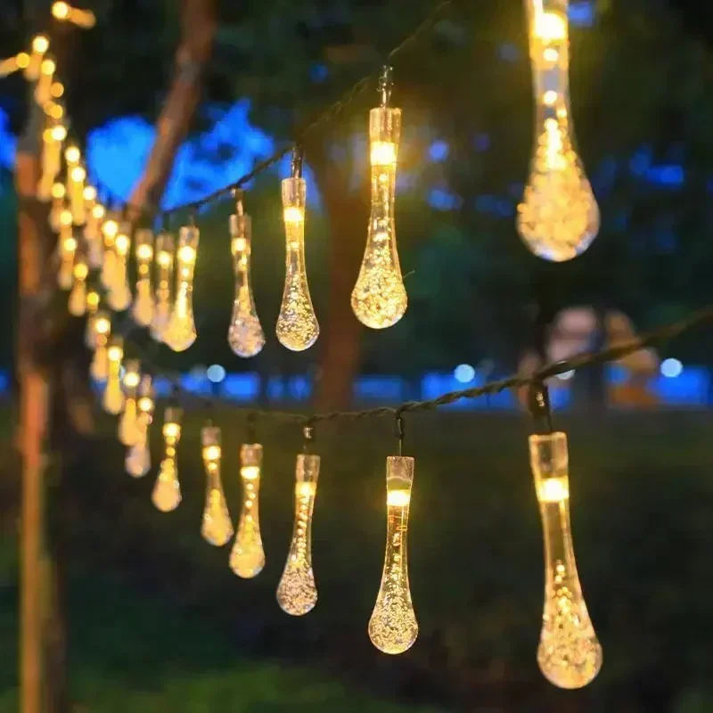 الديكور في الهواء الطلق LED قطرات الماء الشمسية سلسلة أضواء مقاوم للماء جارلاند الجنية أضواء عيد الميلاد حفل زفاف مصباح حديقة