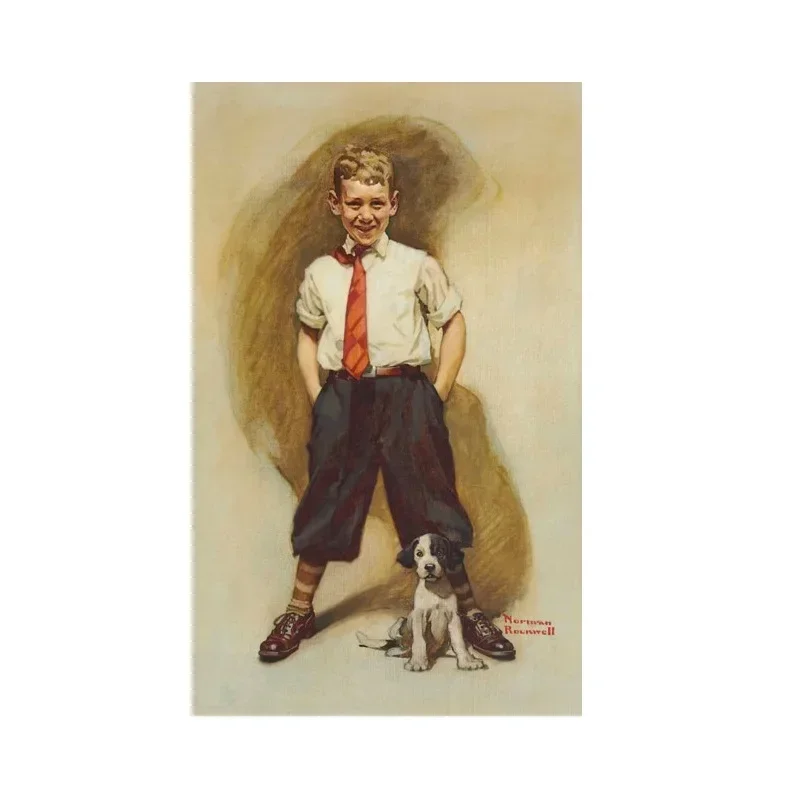 Norman Rockwell (1894-1978) Little Boy and Beagle, Print Art Canvas Poster, For Living Room Decor, Home Wall Picture