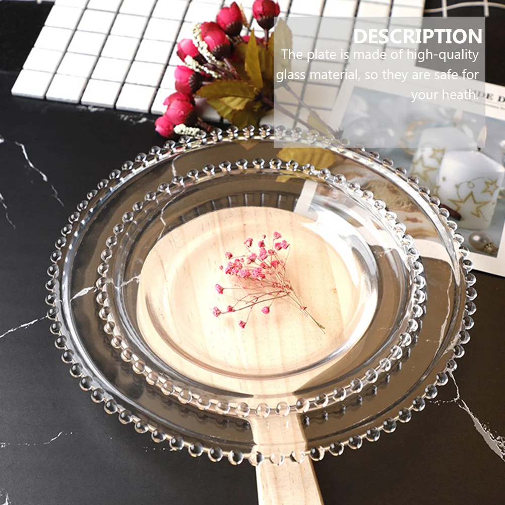 

1Pcs Pearl Edge Plate Glass Salad Plate Dessert Fruit Vegetable Serving Dish Modern Transparent Dinner Party Tableware Home