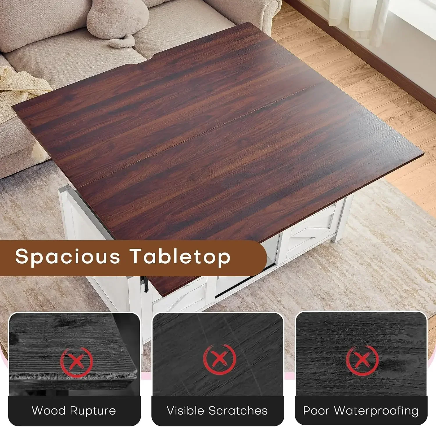 [وصول جديد، اشتر الآن! ] طاولة قهوة قابلة للرفع على سطح المزرعة، طاولة قهوة 3 في 1 متعددة الوظائف قابلة للتحويل مع مساحة تخزين ومخفية C