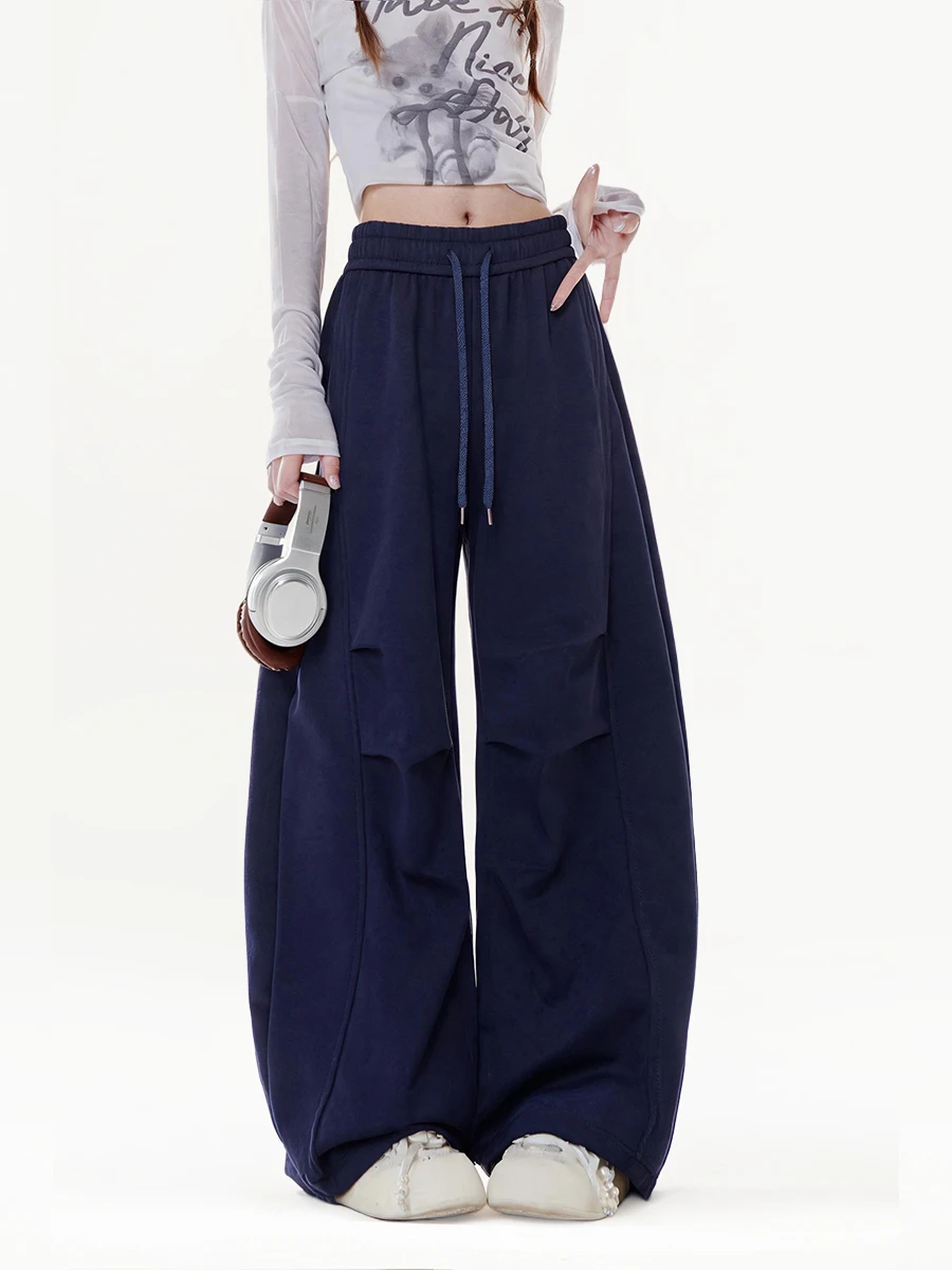 Fall New Pink High Waist Wide Leg Sweatpants Women Loose Slimming Design Sense Blade Pants Commuting Long Pants Asymmetrical ...
