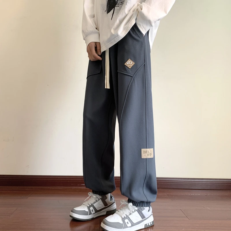 Pants Men All-match Korean Style Daily Simple Charming Drawstring Fashion Loose Casual Sporty Straight Trousers Chic Streetwear