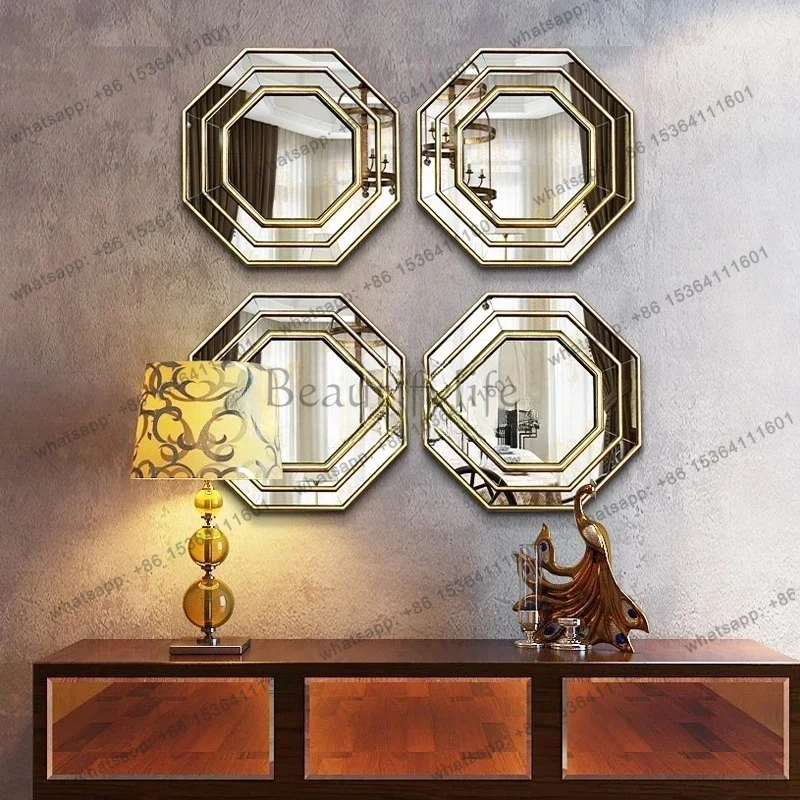 

12Living room decorative mirror wall-mounted dining room dining side entrance light luxury wall-mounted mirror combinat