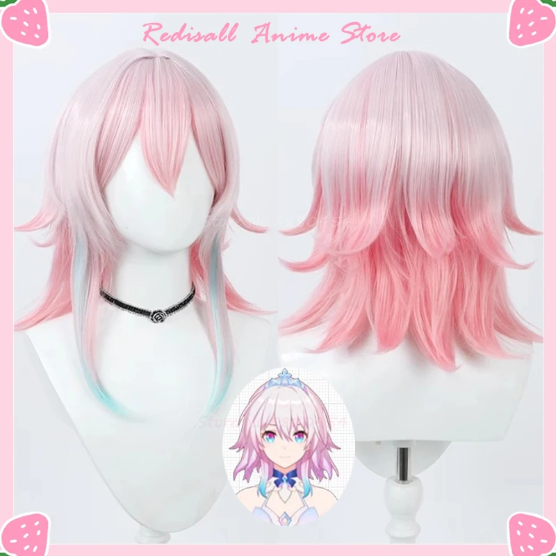 March 7th Wig 2023 New Outfits Cosplay Mixed Pink Blue Bangs Synthetic Scalp Halloween Game Girls Headwear