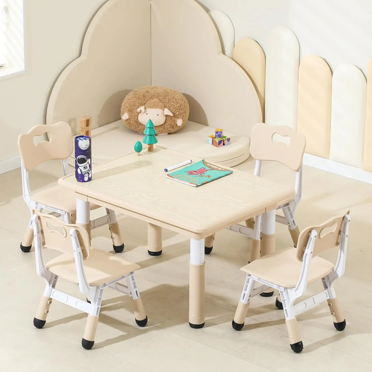 Kids Table And Chairs, Height-Adjustable Toddler Table And Chair Set With 31.5''Lx23.6''W Graffiti Desktop, Table Chair For