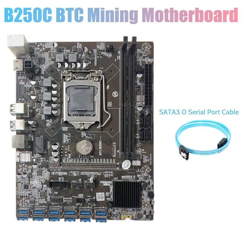 

B250C Miner Motherboard+SATA3.0 Serial Port Cable 12 PCIE To USB3.0 GPU Slot LGA1151 Pin Support DDR4 RAM For BTC Mining