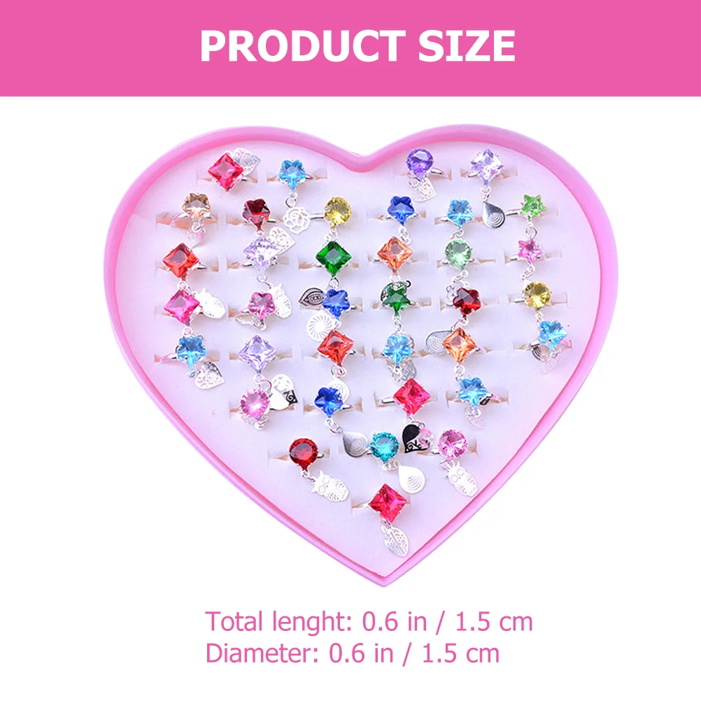 36 Pcs Childrens Jewelry for Girls Ring Rings Adjustable Finger Cute Lovely Pink Plastic