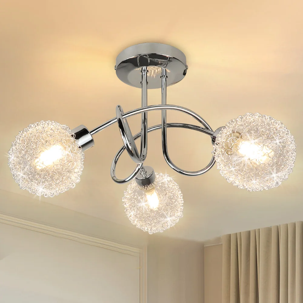 Depuley 3-light Semi Flush Mount Ceiling Light Fixture Sputnik Chandelier with Globe Wire Shade for Bedroom Kitchen Hallway G9