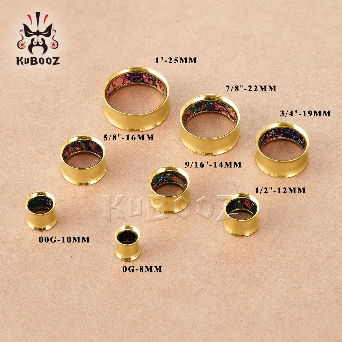 KUBOOZ Unisex Punk Double Flared Edelstahl Ohrstreckerschlaufen, schillernde Crackle-Innenohrtunnel, 2er-Set Piercing-Schmuck – Detail 1