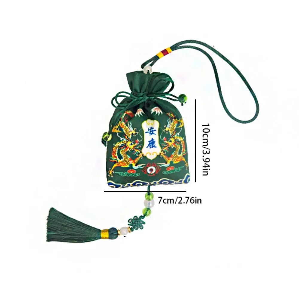 Dragon Year Lucky Bag Sachet Chinese Style Printing Tassel Small Pouch for Filled Fragrant Herbs Bundle Pocket