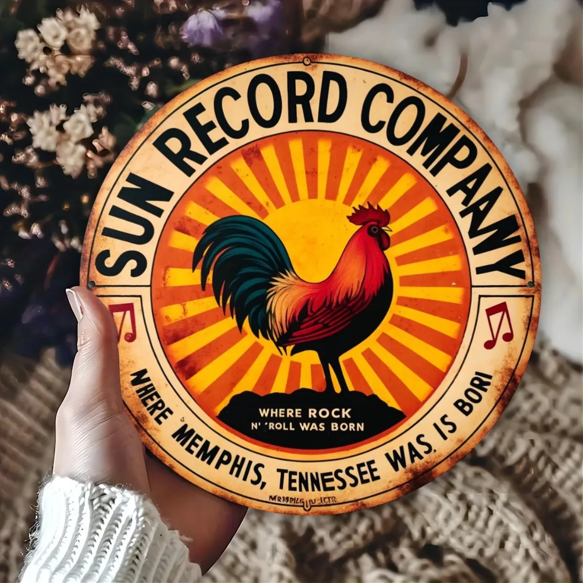 Sun Records Company Vintage Tin Metal Sign Retro Music Wall Art 8x8