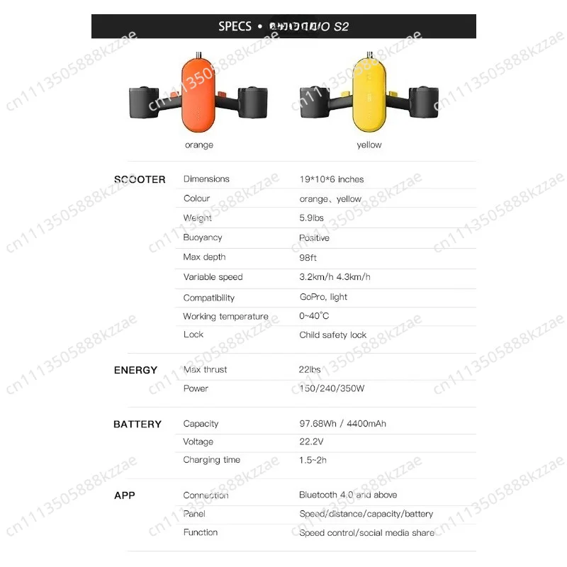 Dual Propeller Sea Scooter 1.2m/s Underwater Scooter IP68 Waterproof Dive Equipment for Snorkeling Scuba Diving
