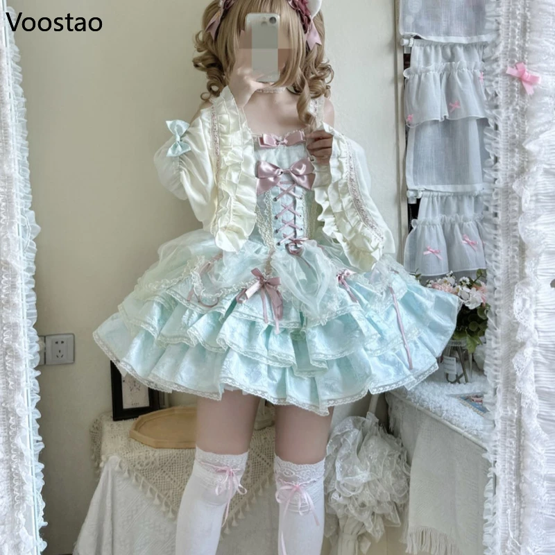 

Japanese Sweet Lolita Jsk Dress Women Gothic Y2k Bow Lace Ruffles Evening Party Mini Dresses Harajuku Kawaii Princess Vestidos