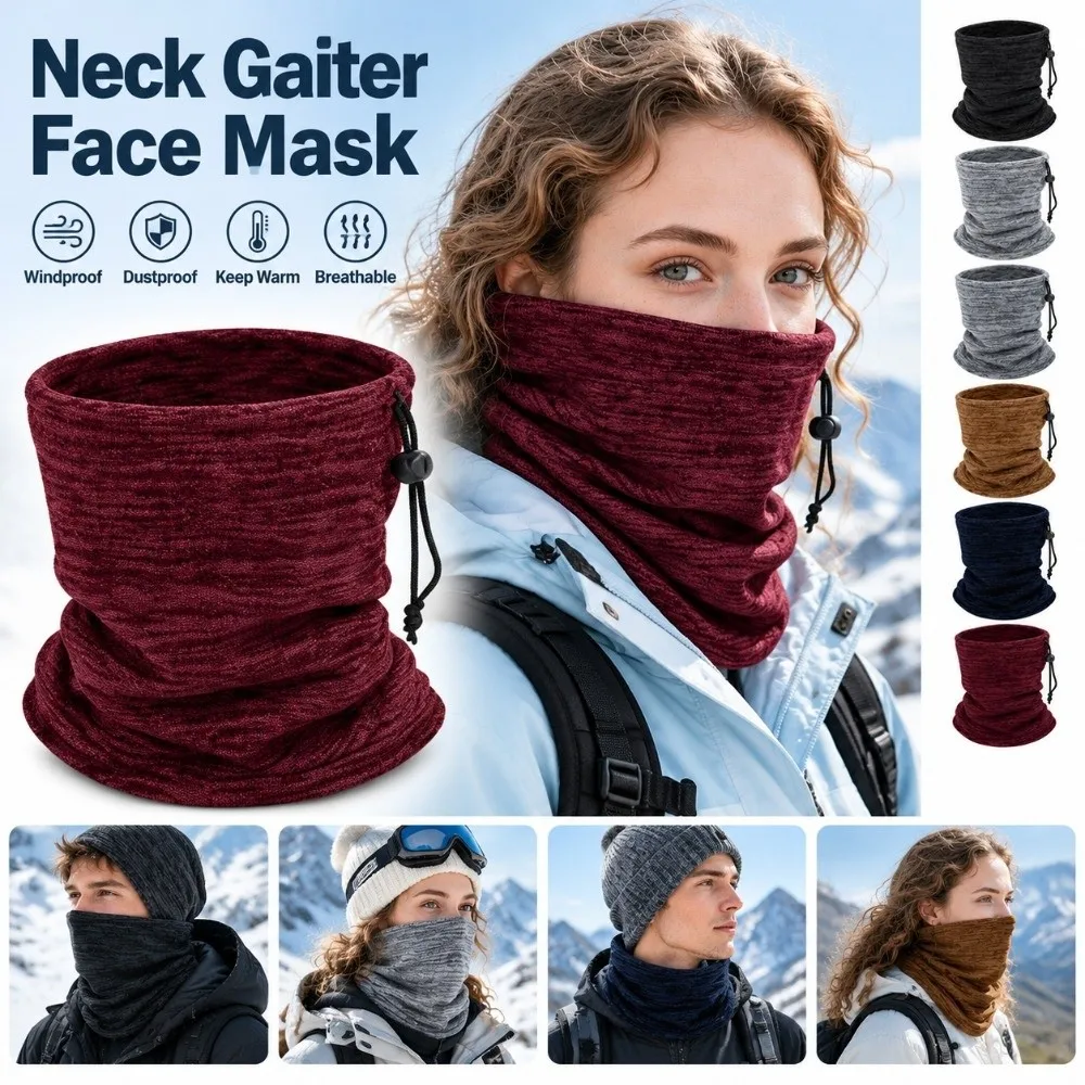New Polar Fleece Neck Gaiter Striped Adjustable Drawstring Balaclava Face Cover Double Layer Warm Neck Warmer For Men Women