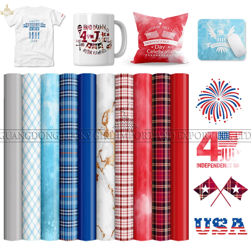 Lucky Goddness Red Independence Day Infusible Transfer Ink Sheets 12*12 In Blue Sublimation Ink for Heat Mugs Press T-Shirts Cup