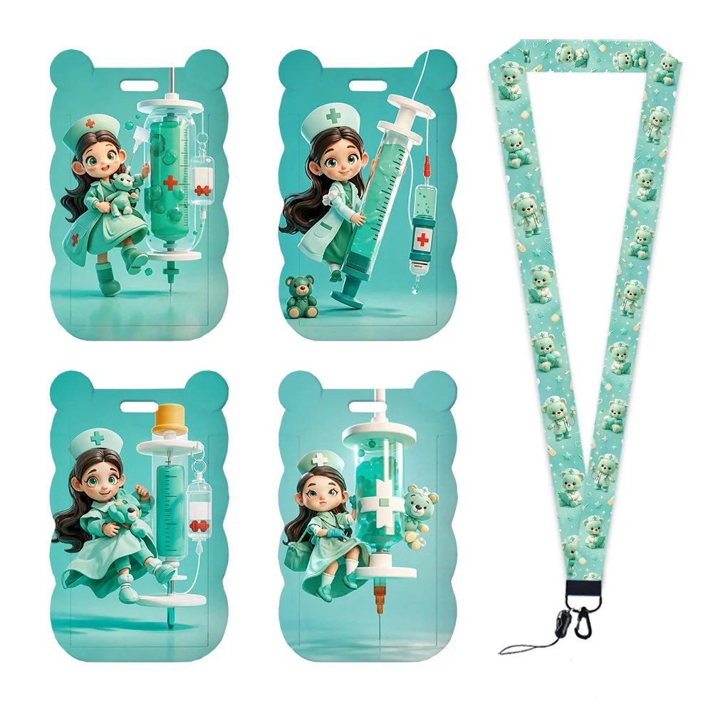 Blue Green Color Nurse Series Work Card Holder Work Permit Name Badge with Keychains Student Id Card Lanyard Holder Accessories