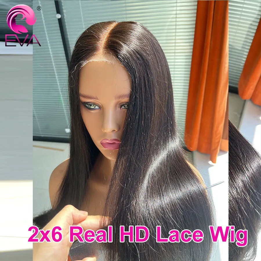 Eva Hair 2x6 Invisible HD Lace Wig Silky Straight Pre Plucked Human Hair Wig Glueless Wig Ready Wear 6inch Deep Part Closure Wig