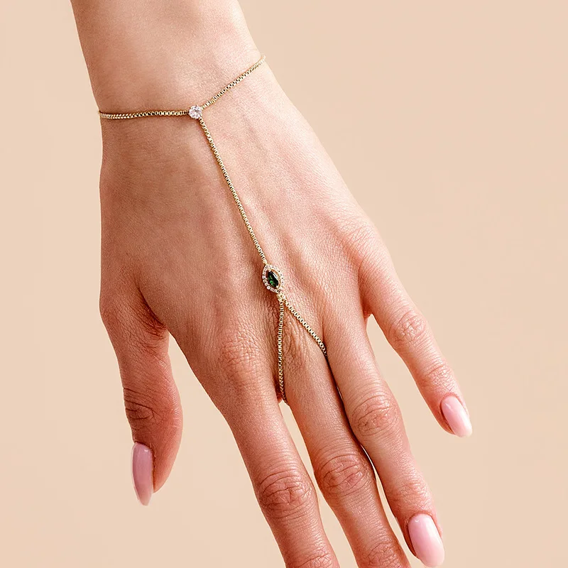 Drawstring Hand Chain for Women Rhinestone Slider Finger Bracelet Adjustable Sparkly Elegant Chic Wedding Party Jewelry Gift Box