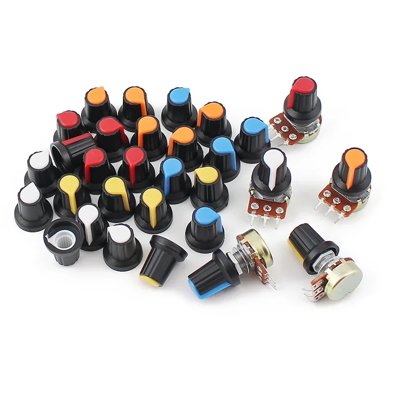 30pcs 6mm potentiometer knob encoder switch cap, 15X17mm 5 colors orange yellow blue white x6pcs for WH148 potentiometer