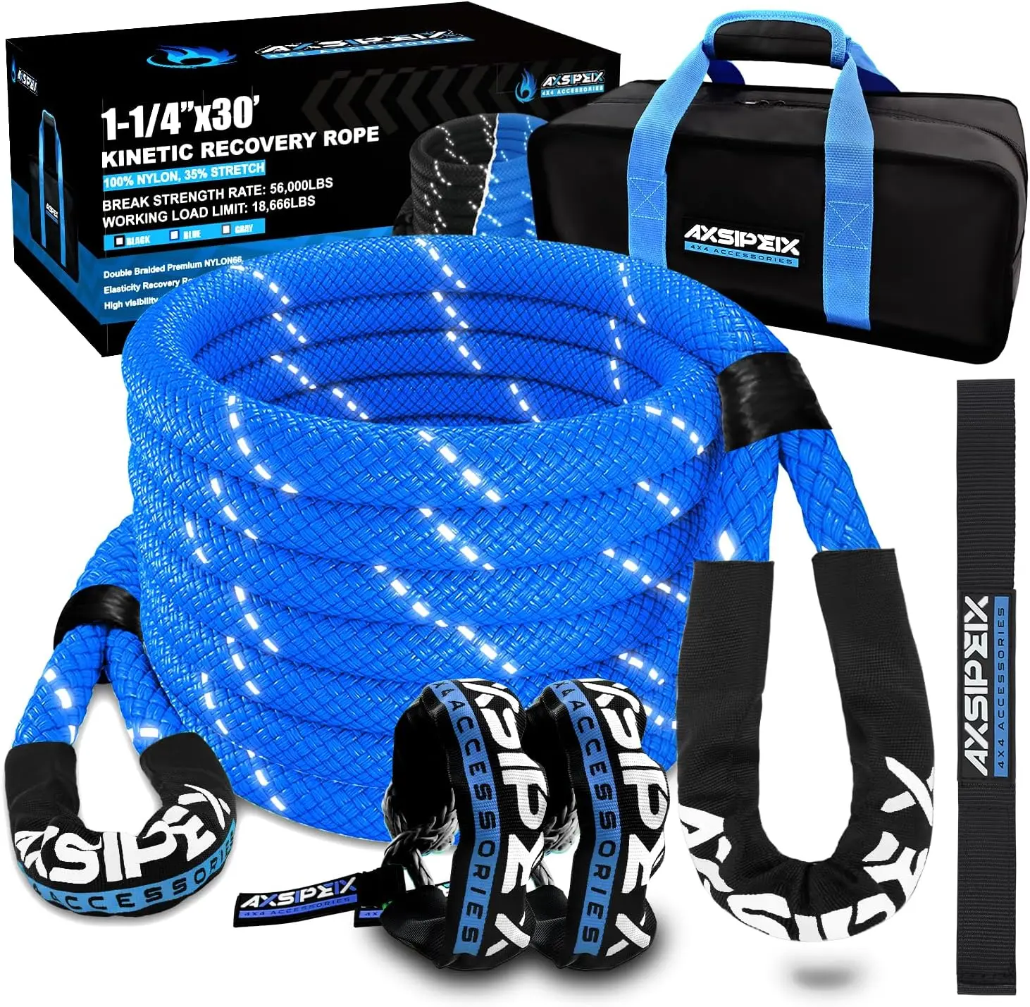 

Комплект эвакуационных тросов: 1,25 дюйма x 30 футов, грузоподъемность 56 000 фунтов, высокая эластичность с мягкими шаклами для внедорожников