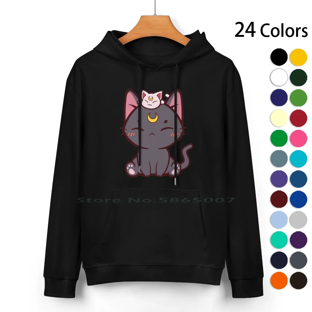 Luna And Artemis Cute Chibi Moon Cats Pure Cotton Hoodie Sweater 24 Colors Cute Kawaii Anime Manga Ladies Women Vsco Egirl