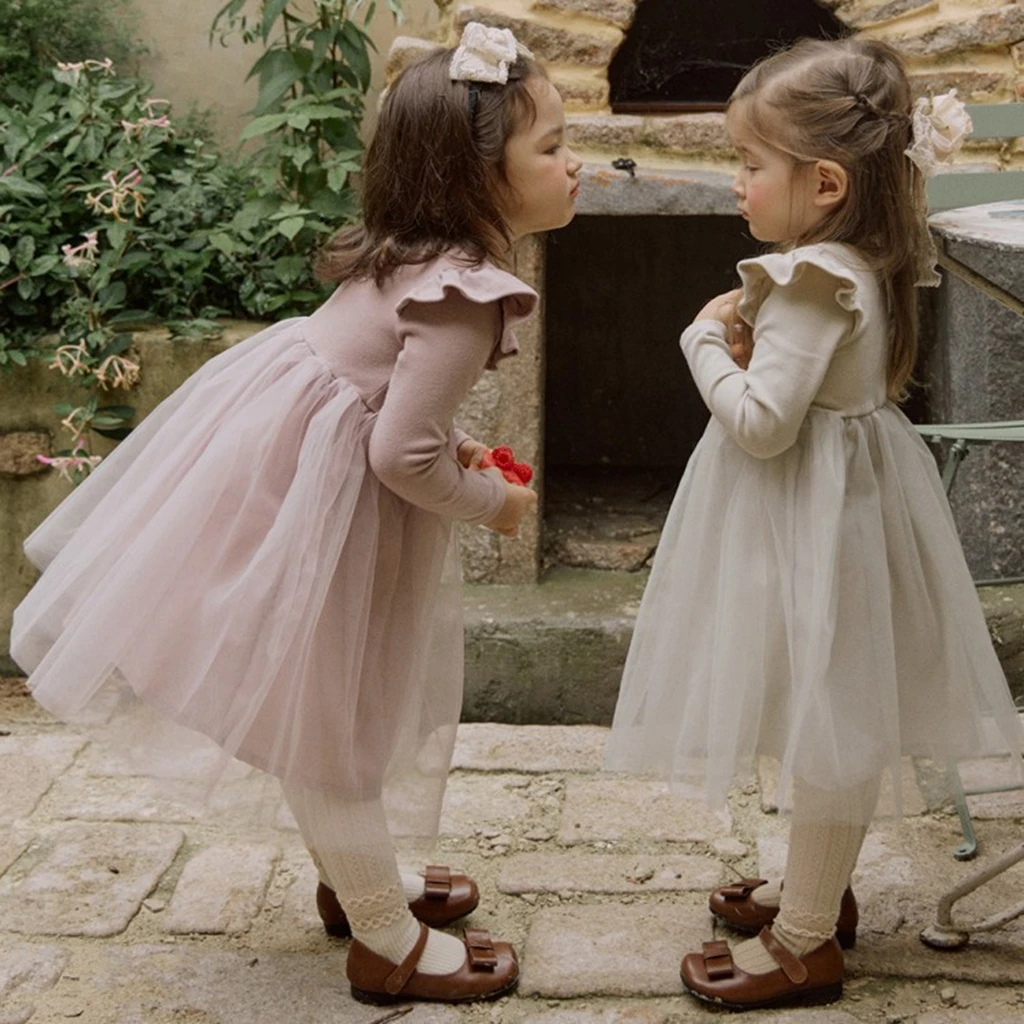 Spring 2026 Girls' Hanfu Style Patchwork Mesh Dress Thickened Mid-length Gown for Kids Baby Traditional Chinese Clothing