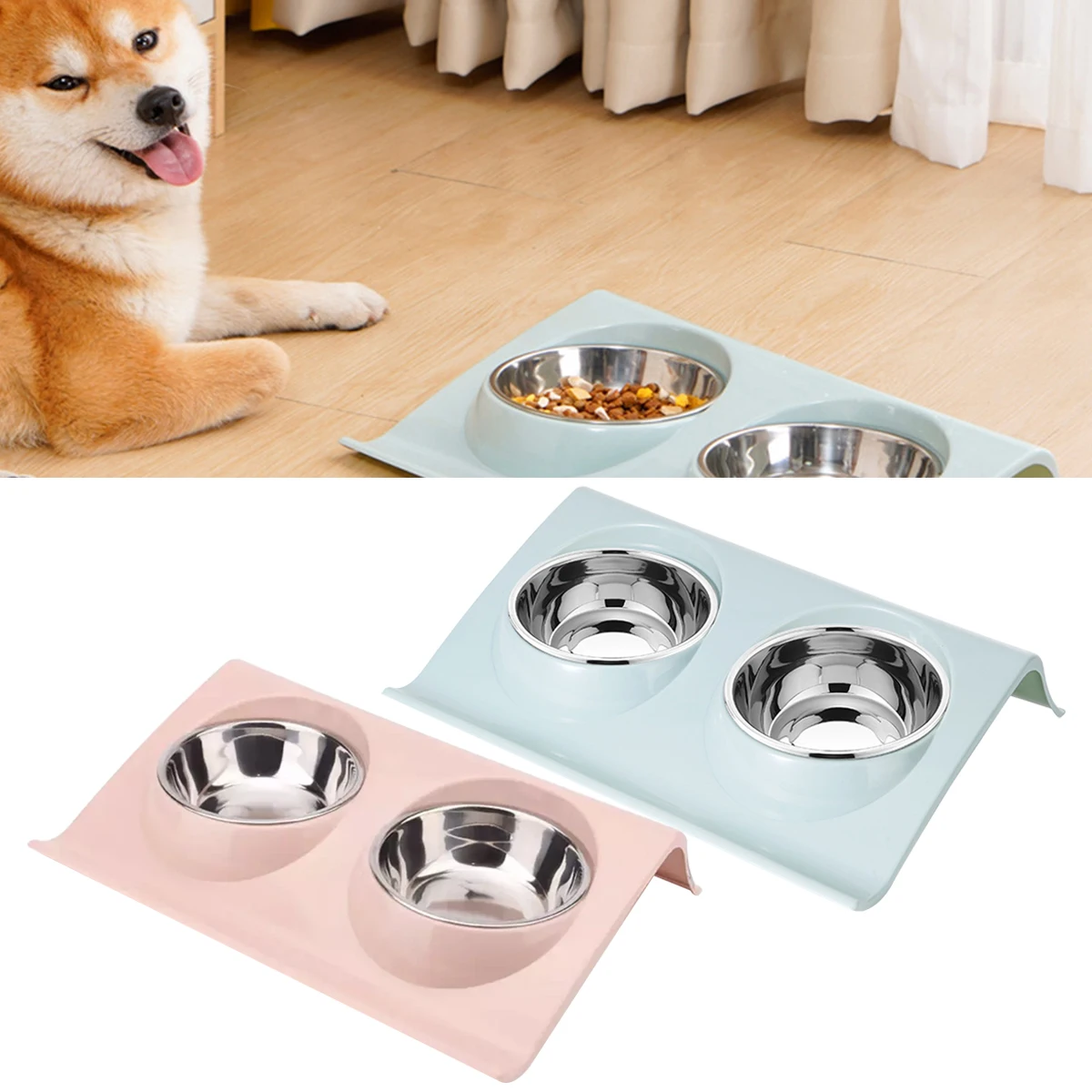 

Newest Pet Bowls Dog Food Water Feeder Stainless Steel Pet Double Bowl Small Dog Accessories Cat Puppy Feeding Supplies