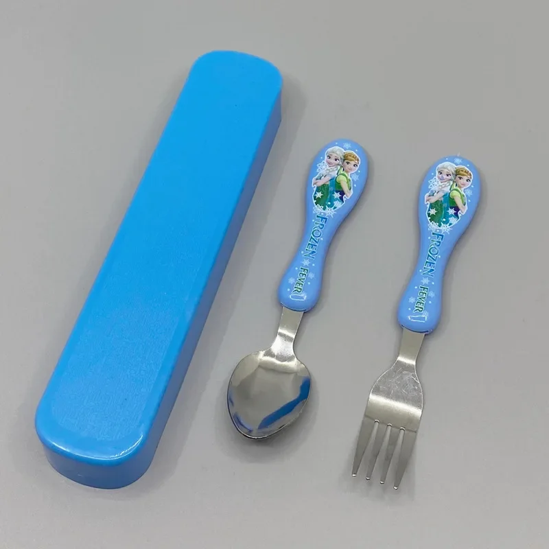 Disney Spiderman Frozen 2 Cartoon toy Tableware Spoon Cross Fork Soup Spoon Set Dining Lunch George Anime Figures Party Toys