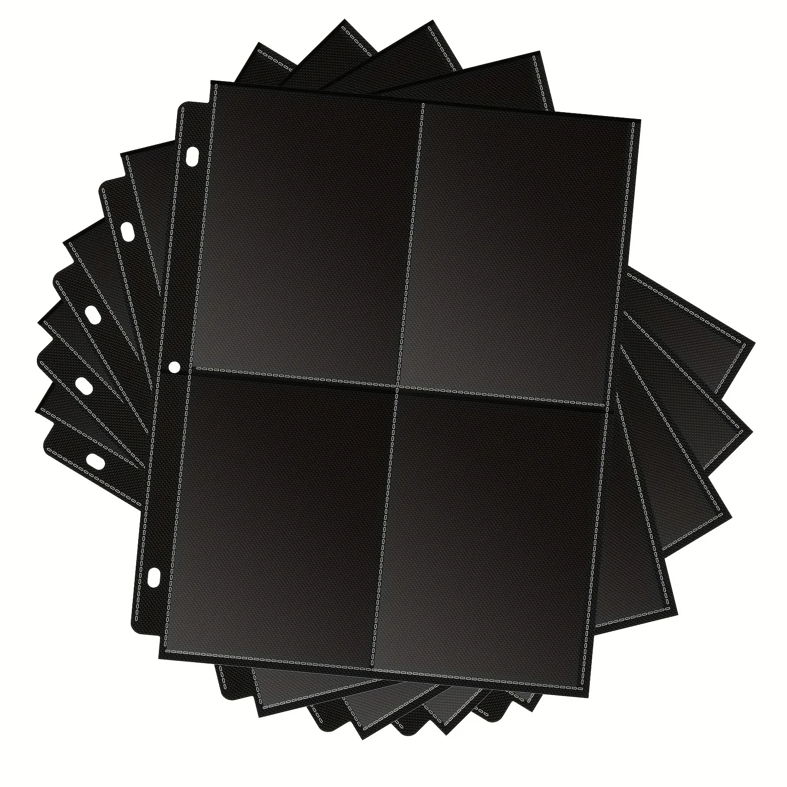 Four-pocket black card sleeve pages, 3-hole double-sided, fits for postcards, photo cards, etc