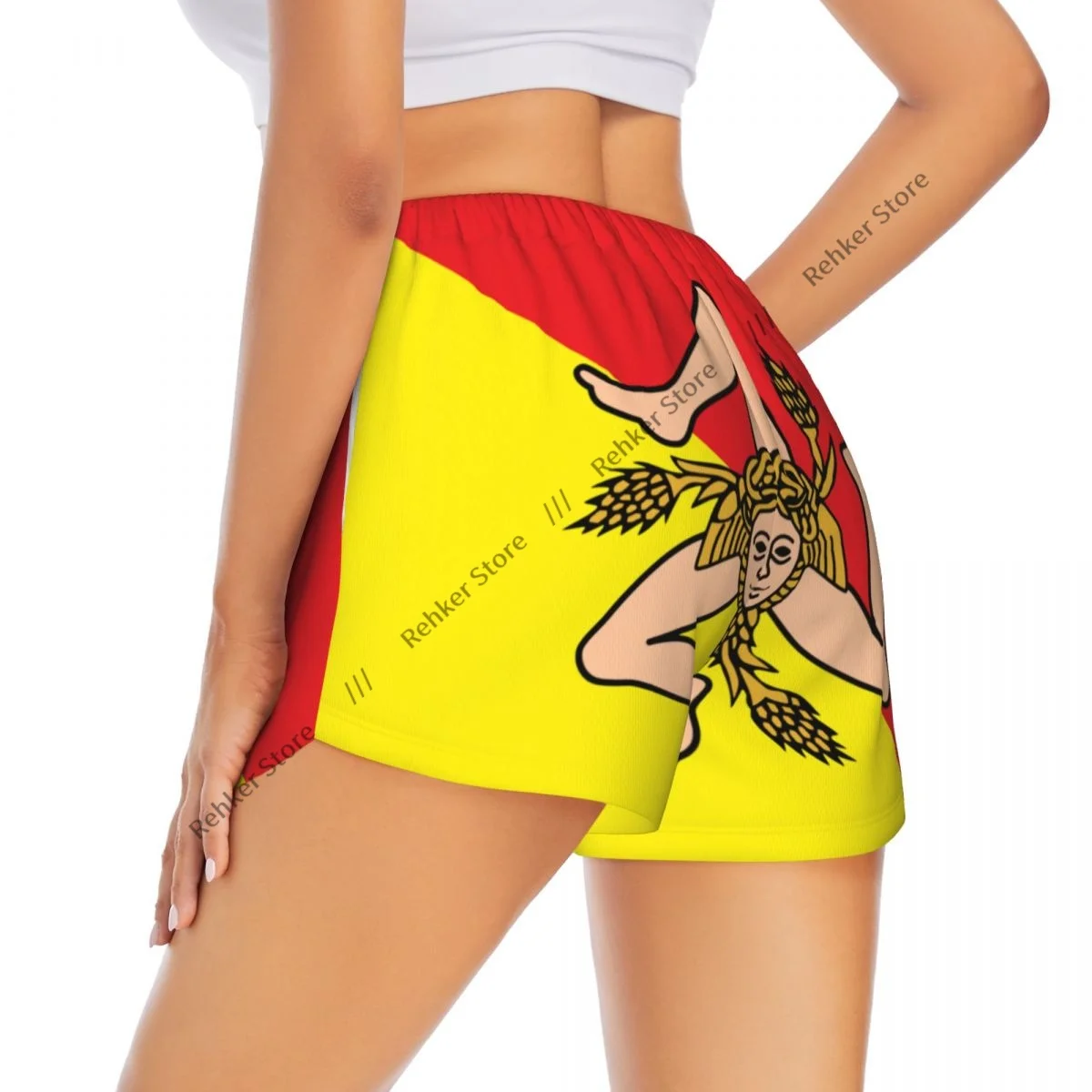 

Шорты для йоги для женщин, шорты для фитнеса, байкерские спортивные шорты для бега, быстросохнущая спортивная одежда с сицильным флагом и карманом