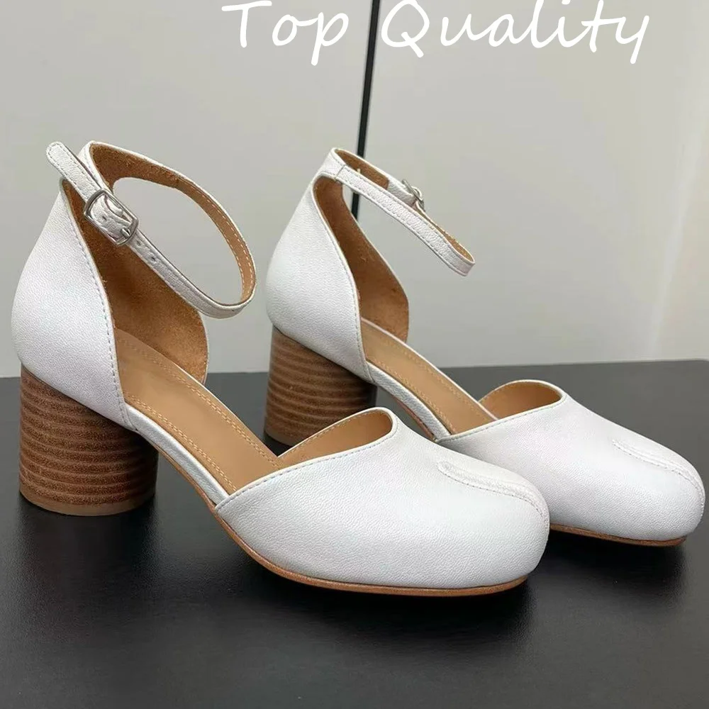 

2024 New Women's Splitting toes Wearing sandals with heels Genuine Leather Round thick heel platform Luxury Quality