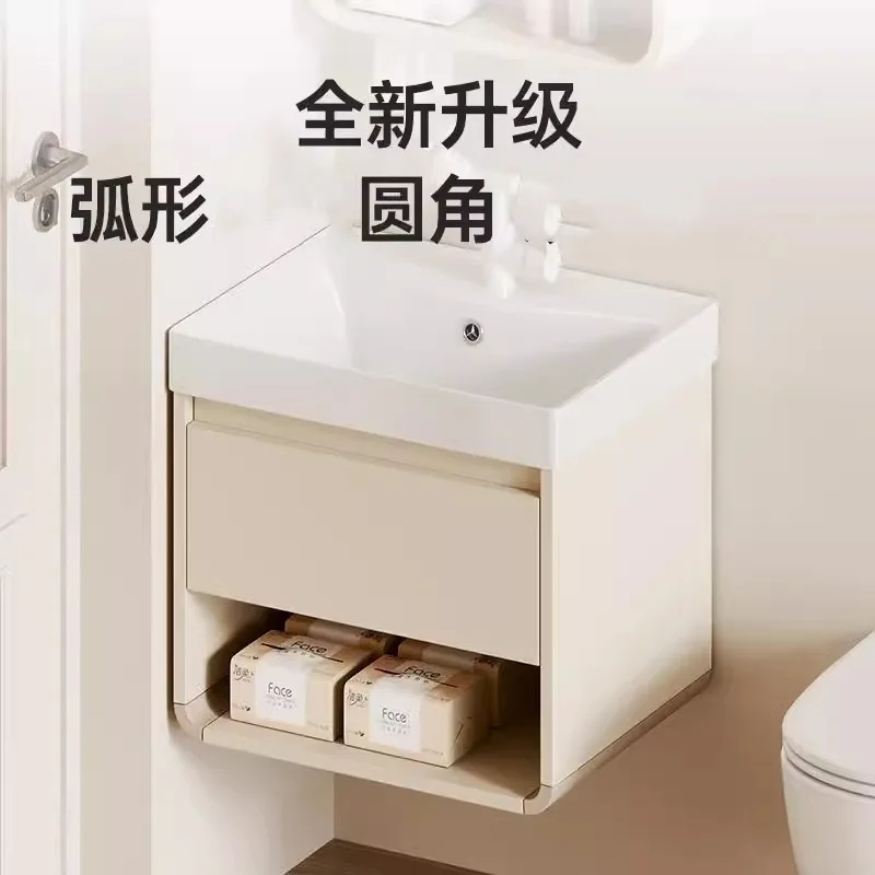 Curved aluminum honeycomb bathroom cabinet combination small apartment bathroom wall-mounted washbasin cabinet with vanity mirro